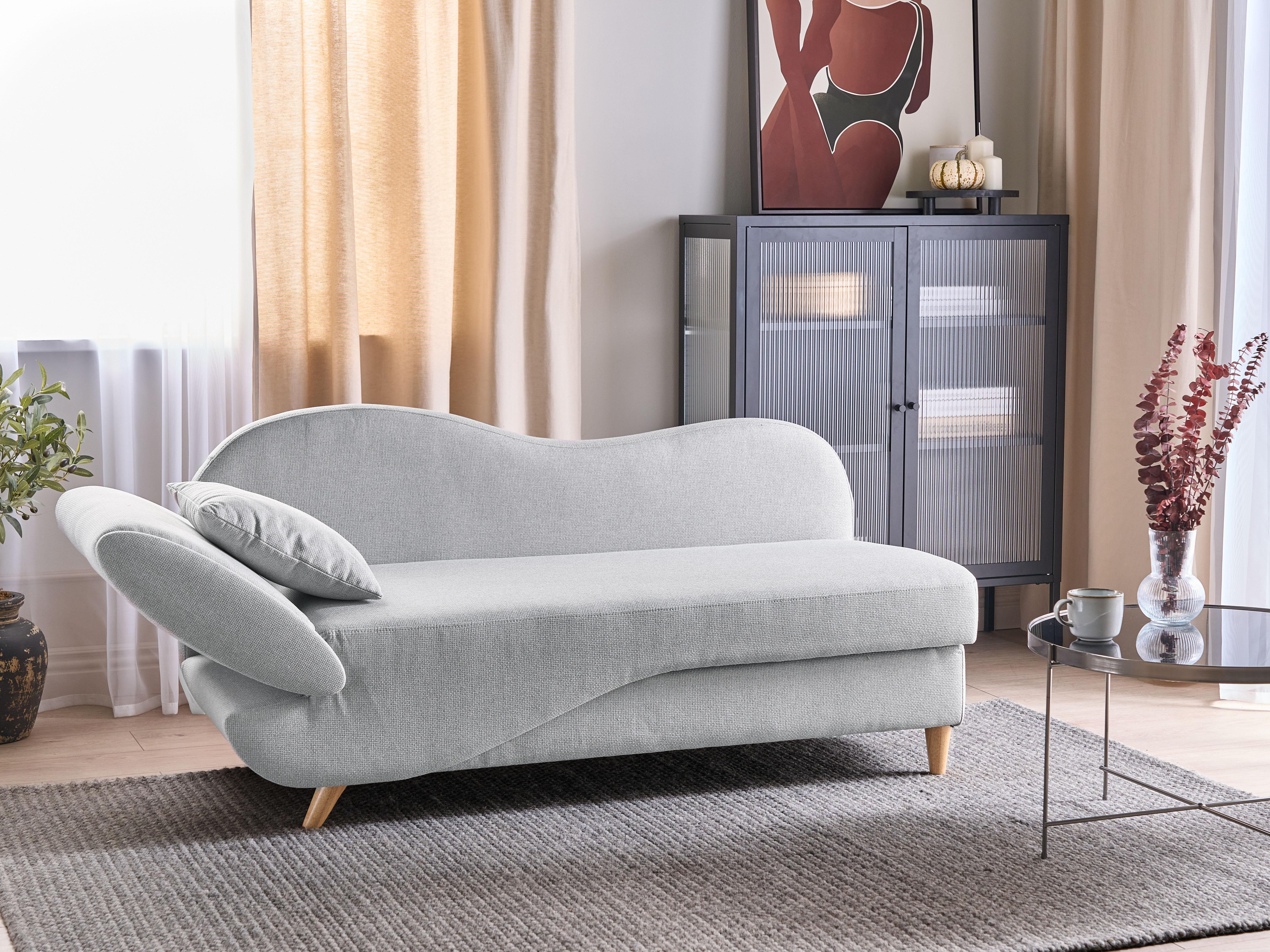 Linkszijdige chaise longue MERI Kunstlinnen Lichtgrijs met opbergruimte