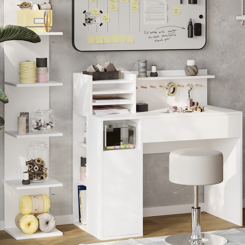 Vicco Schreibtisch, Weiß, 3 Teile, mit Bücherregal und Hocker