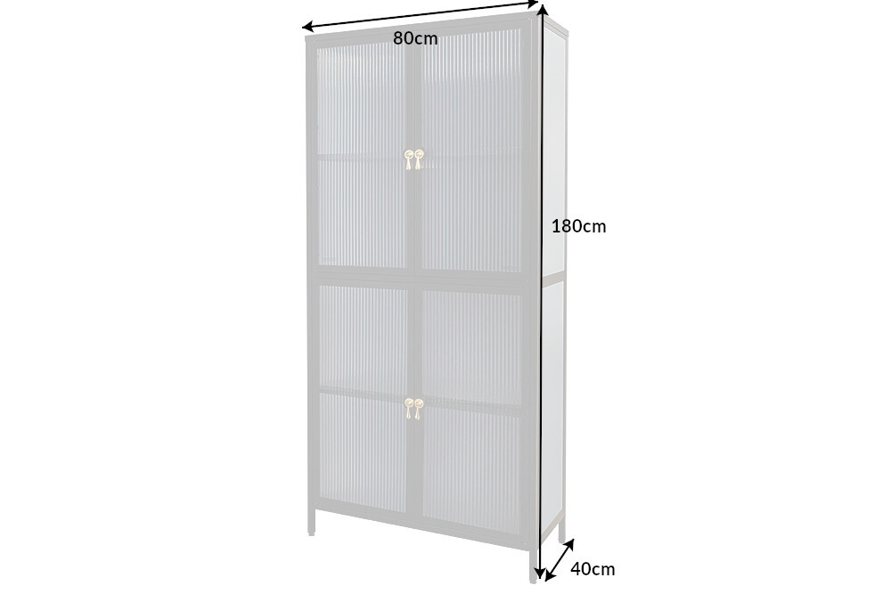 Moderne Vitrine AMSTERDAM 180cm schwarz gold Riffelglas Metall Highboard Schrank