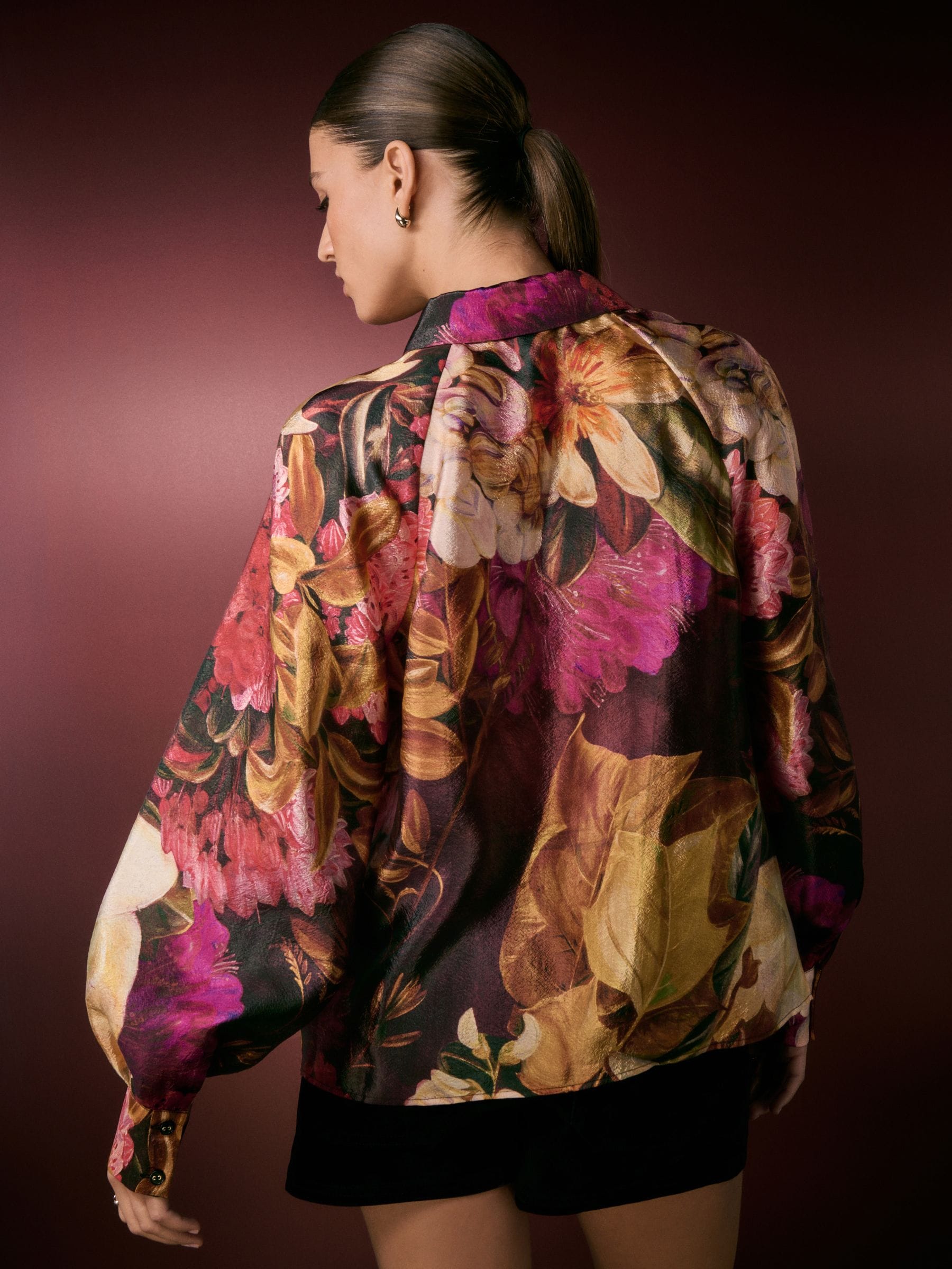 Kew Collection roze/paarse bloemenprint - Overhemd met lange mouwen en knoopsluiting