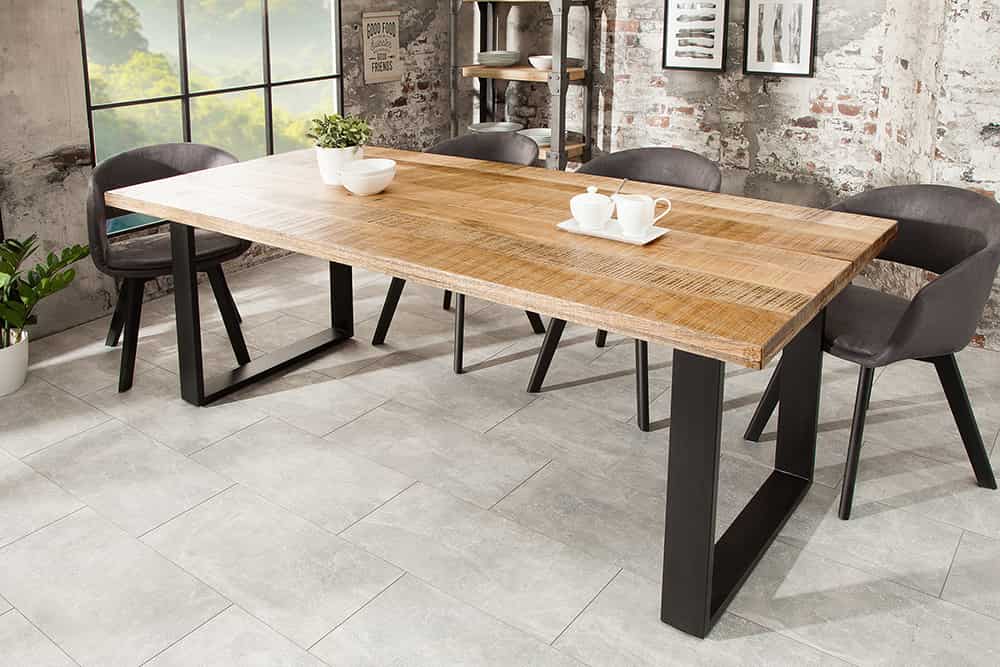 Massiver Esstisch IRON CRAFT 180cm natur Mangoholz Eisen Kufengestell Industrial Design