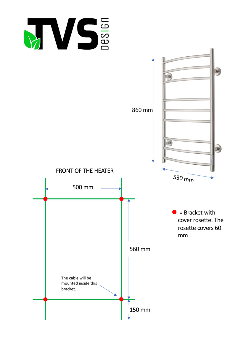 TVS Design Eldo 9 gebogen elektrische radiator wit 120W 86x53cm