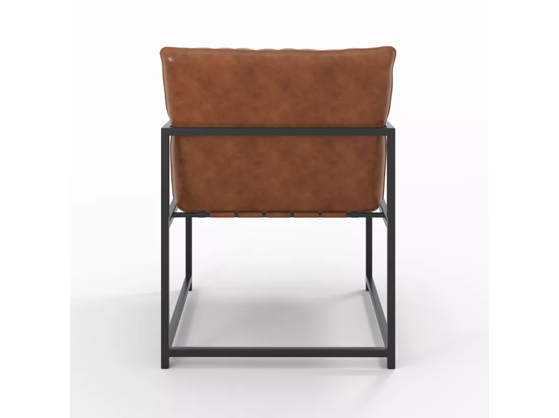 Fauteuil en cuir marron et métal noir - Armand