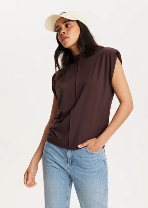 T-shirt met schoudervulling bruin (BRN.D)