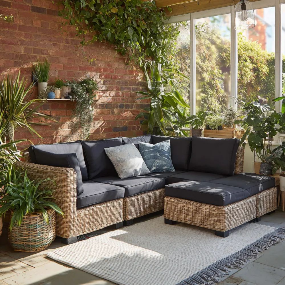 Garten-Sofaset Rattan 200x75x75 cm - Dunkelgrau - Modernes Design