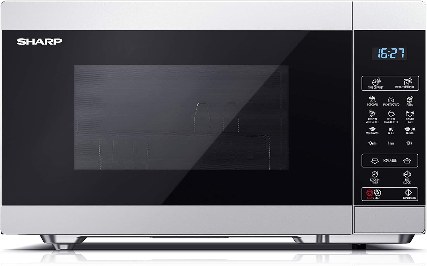 SHARP YC-MG81EW Mikrowelle mit Grill 28 Liter, digitale Steuerung, Mikrowelle: 900 W, Grill: 1100 W, 11 Leistungsstufen, Drehteller, Kindersicherung, ECO-Funktion, Weiß