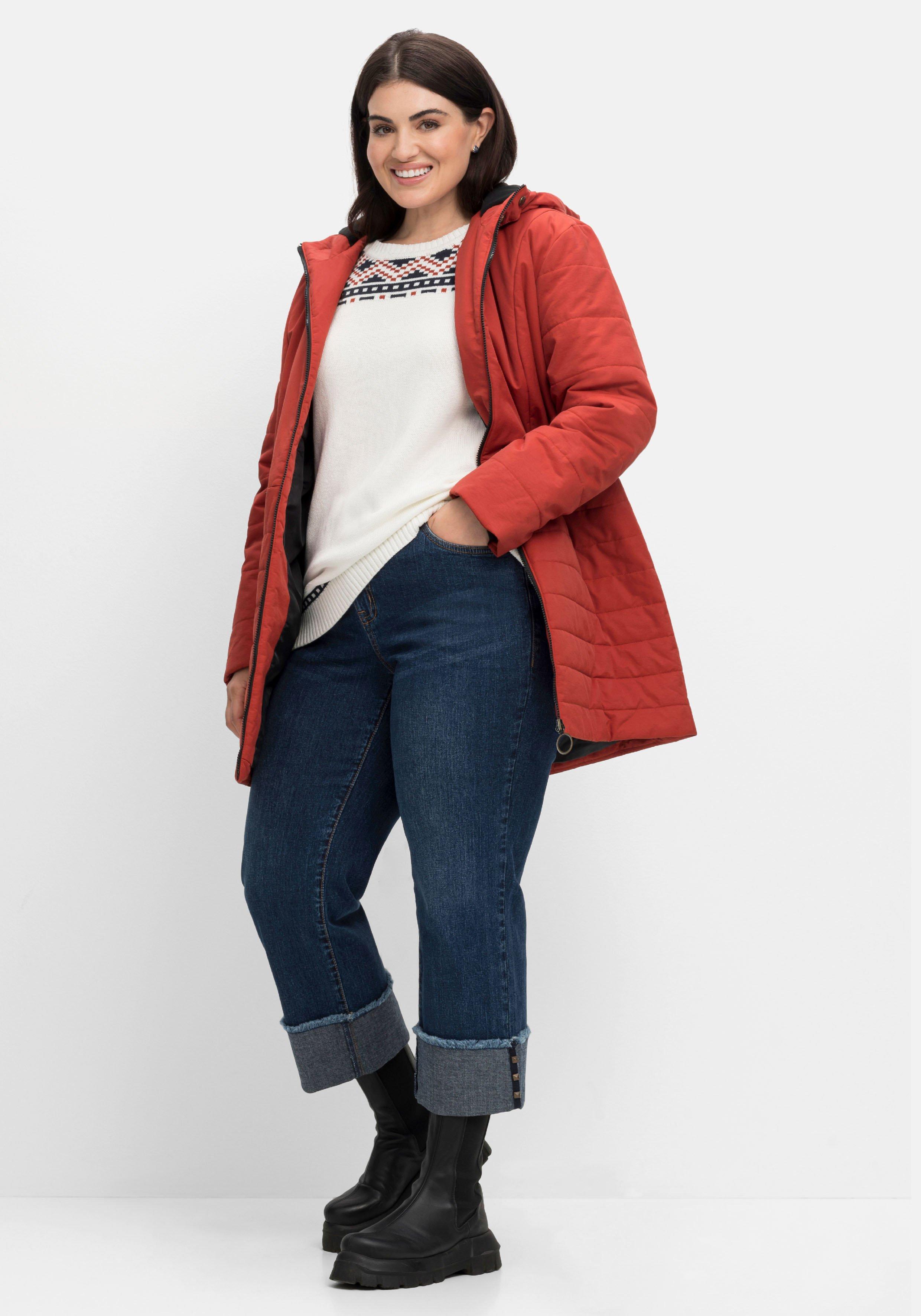 Longsteppjacke mit Kapuze und 2-Wege-Zipper