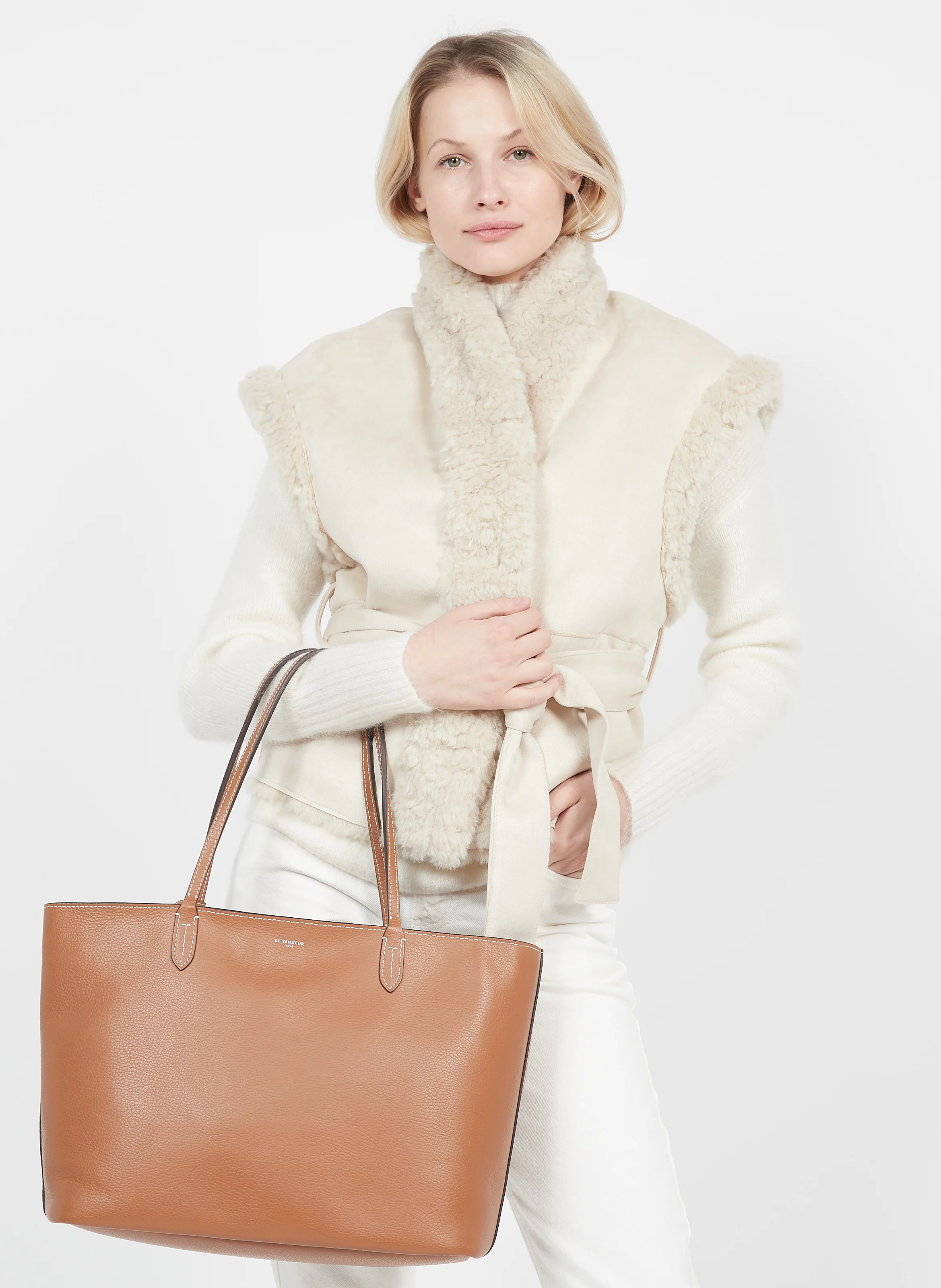 LOUISE - Sac porté épaule en cuir grainé | Marron
