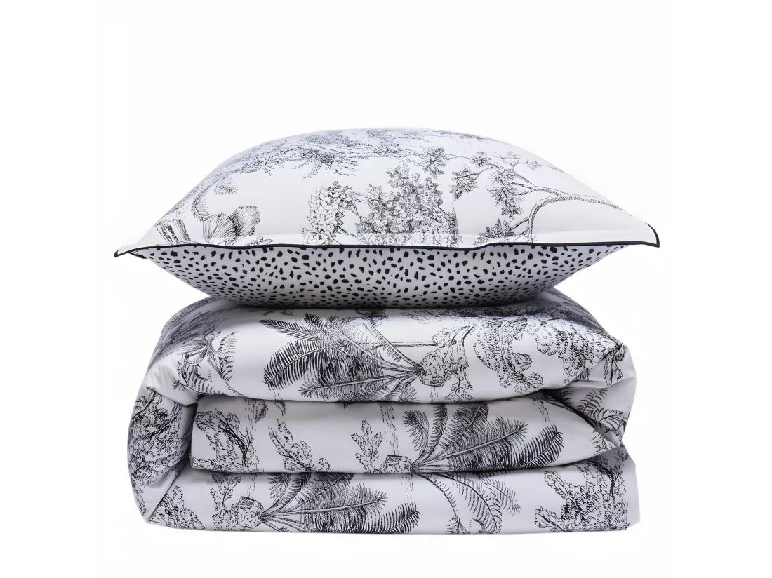 Parure de lit 2 personnes en coton 57 fils imprimé blanc 240x220cm