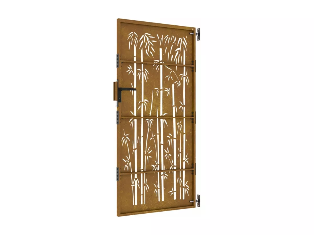 Portail de jardin 85x175 cm acier corten design de bambou