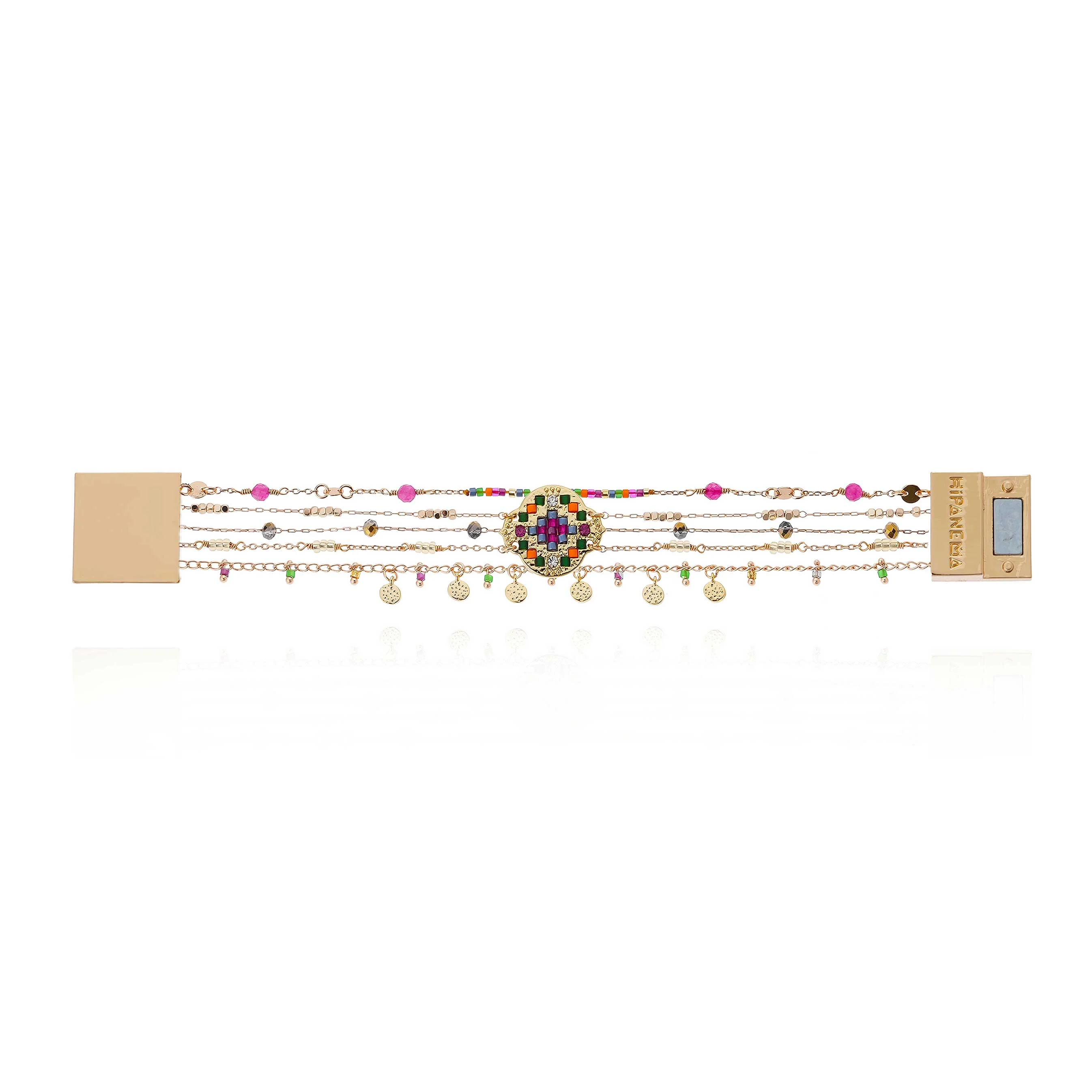 GOLDVILLE - Bracelet multiliens avec fermoir aimanté en perles | Doré