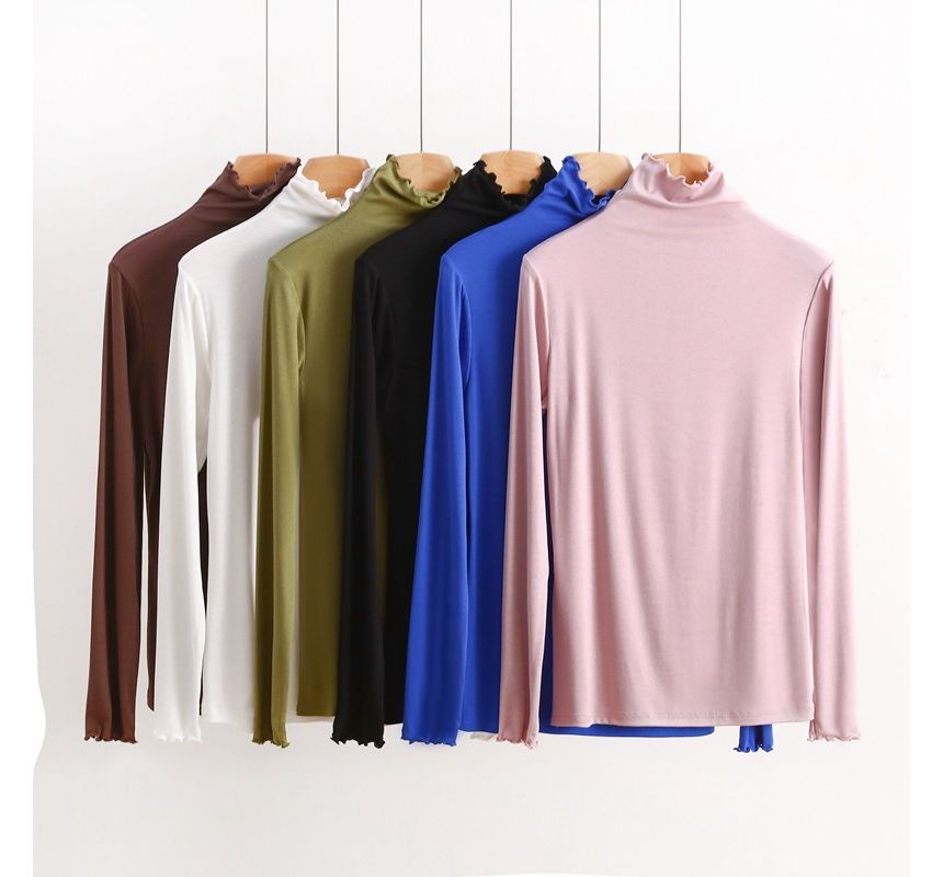 Featherbright - T-shirt met lange mouwen en hoge hals en effen sla-rand