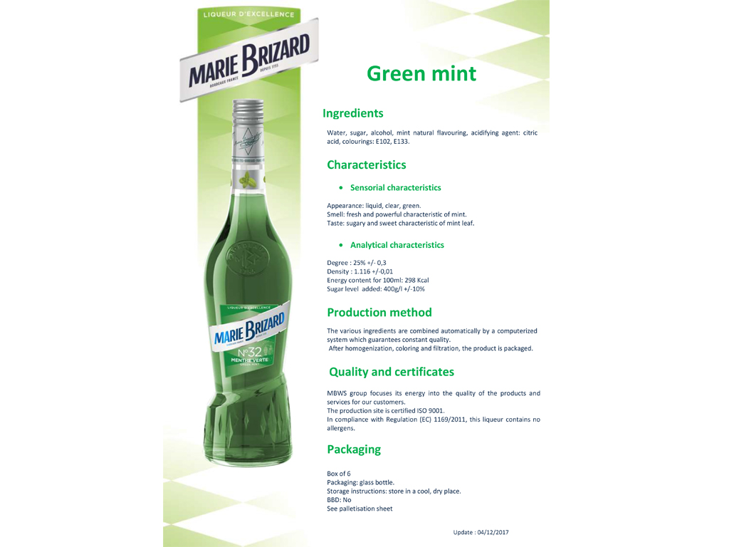 LICOR DE MENTA MARIE BRIZARD 0.70L