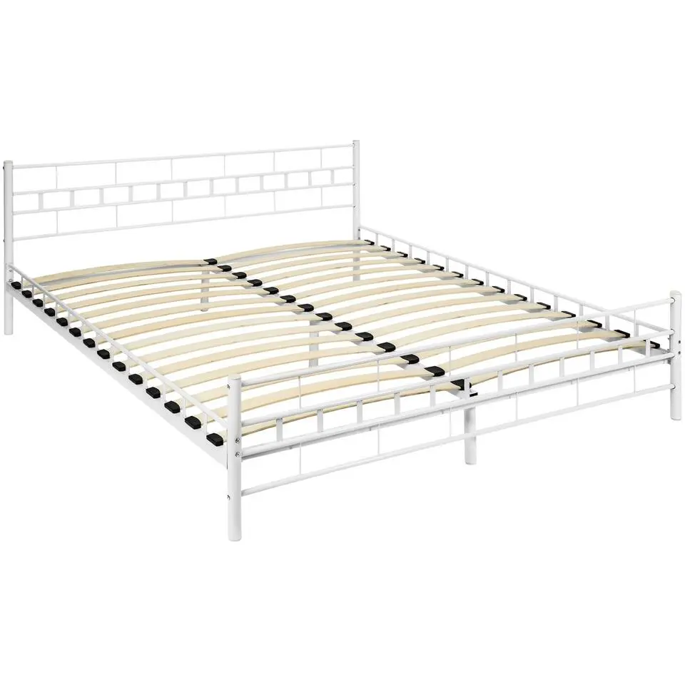 tectake Metalen bed met lattenbodem in modern ontwerp, 200 x 180 cm, Wit