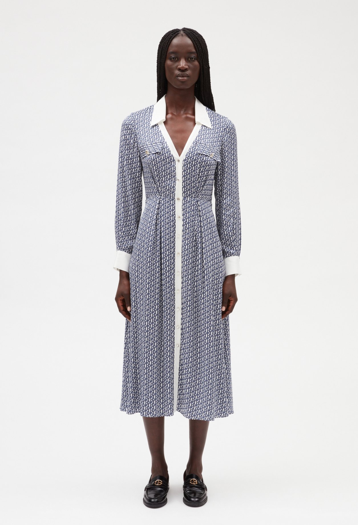 Robe midi monogramme bleue