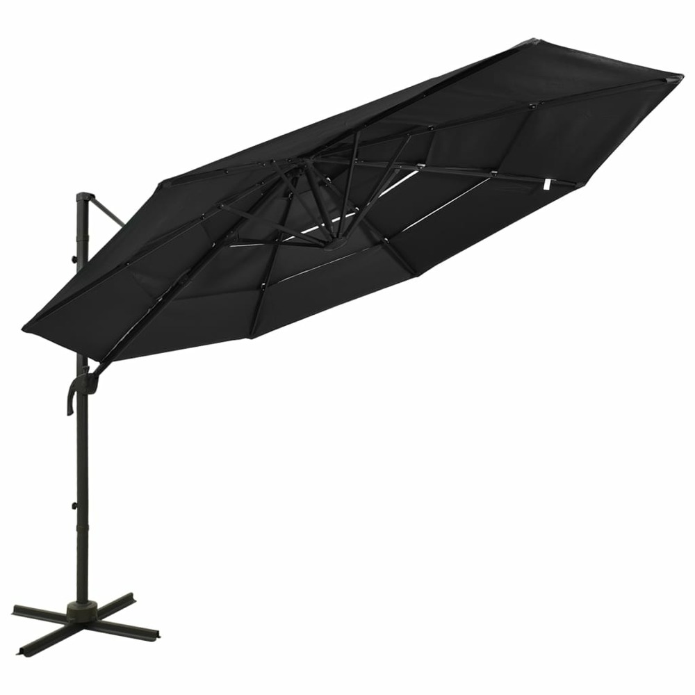 Parasol à 4 niveaux avec mât en aluminium 3 x 3 m noir