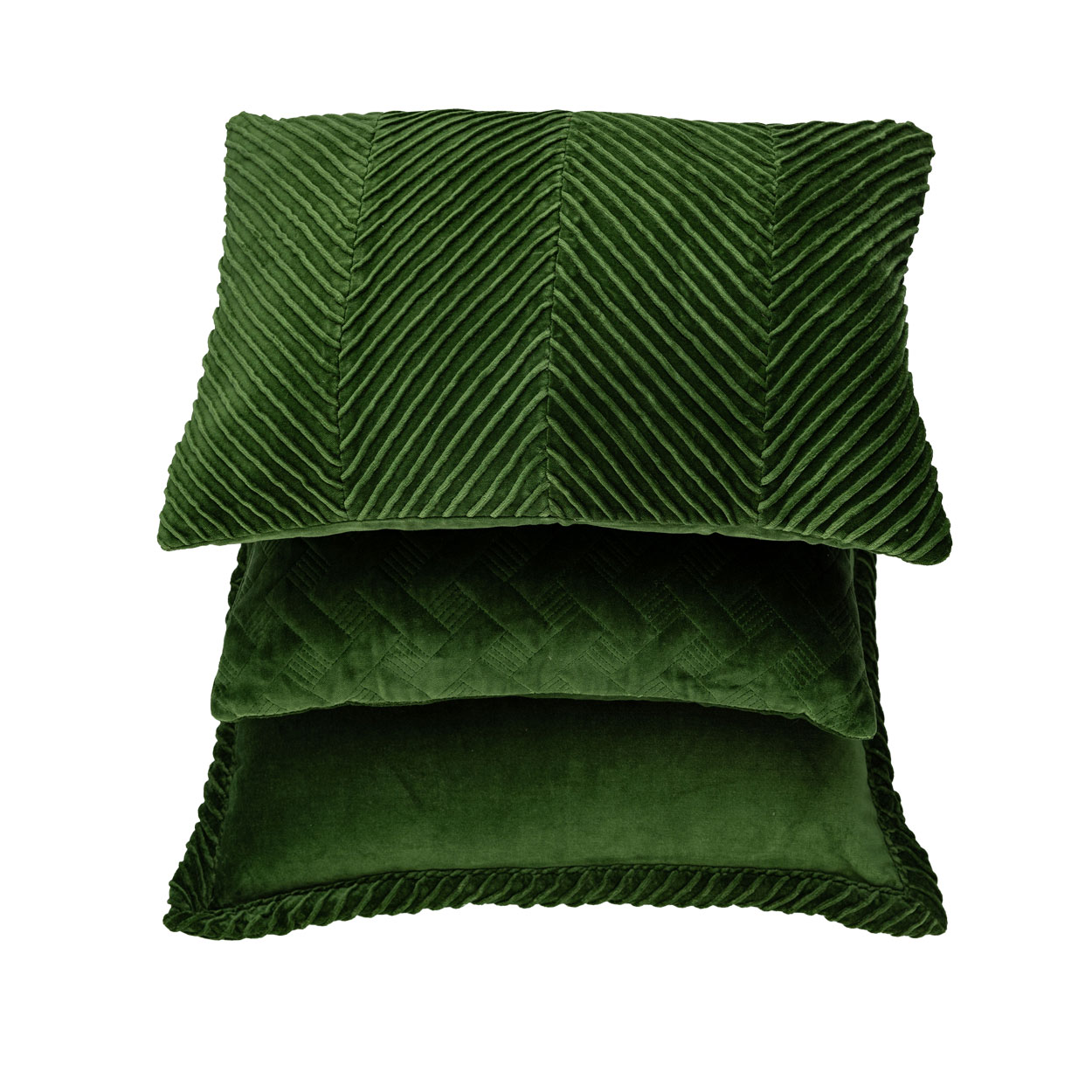 Sierkussen velours Tucked border forrestgreen 50x50 cm