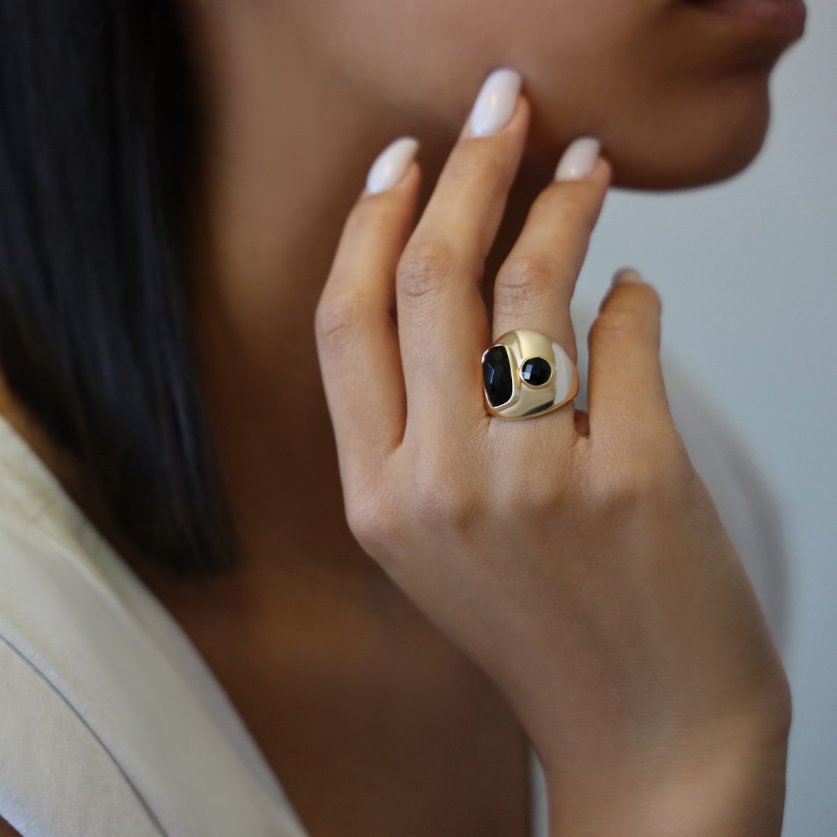Bague Toi Et Moi Argent Doré Pierre Noire