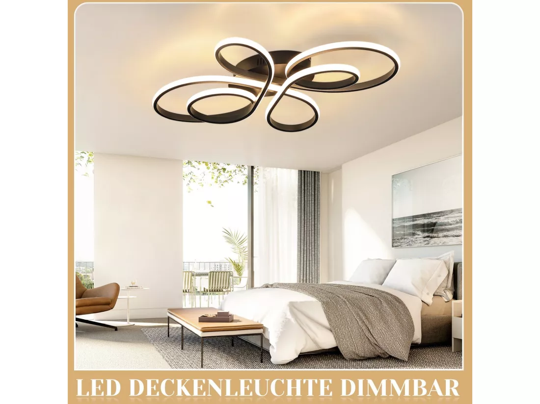 NETTLIFE Plafonnier LED Dimmable Grand 100cm Salon 90W Moderne Noir avec Télécommande