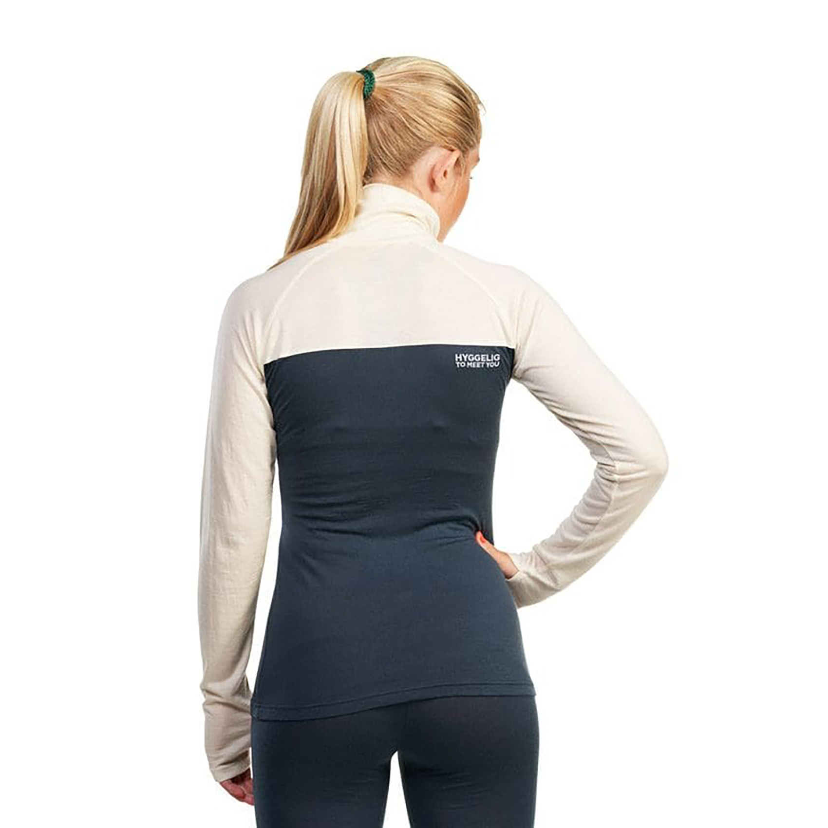 HyggeWool Zip Neck Dame Mørkeblå/Hvit