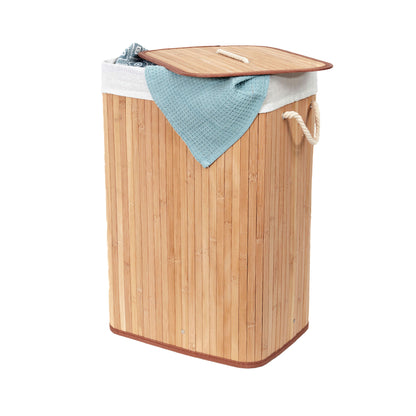 Panier à linge pliable en bambou avec couvercle et poignées