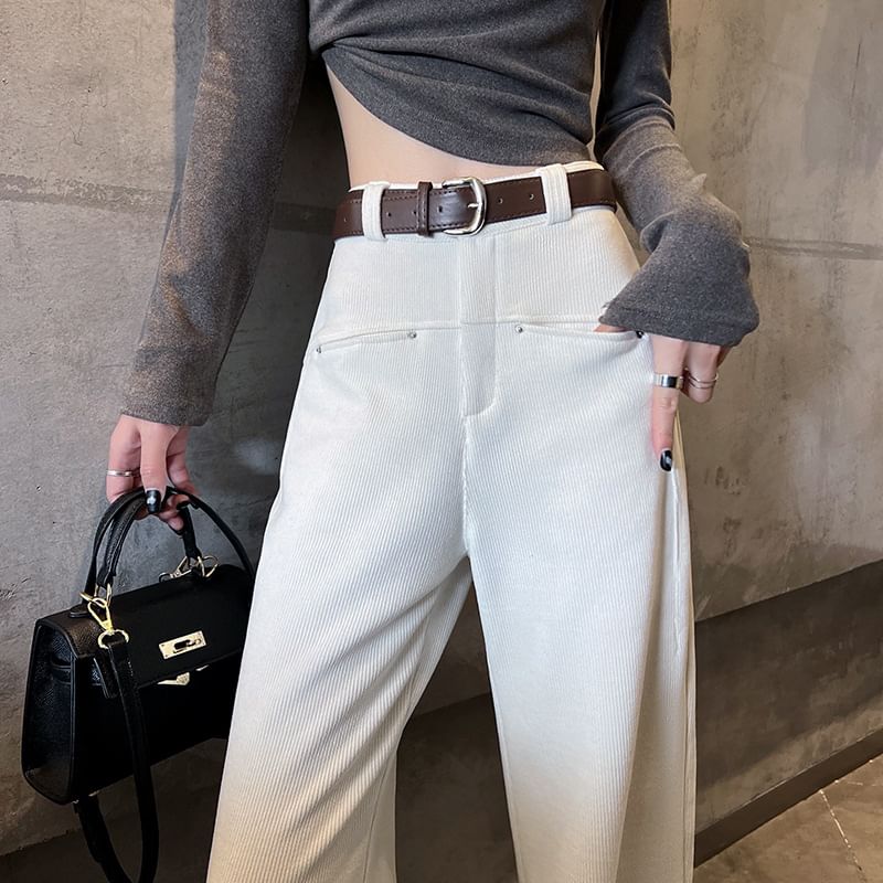 Jaqmine - Corduroy broek met hoge taille en wijde pijpen