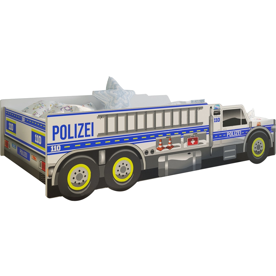 Kids Collective Autobett Kinderbett Jugendbett 80x160 mit Rausfallschutz | Polizei blau