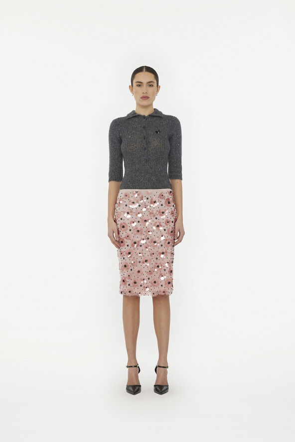 ROTATE Birger Christensen FLOWER SEQUINS SKIRT Peachskin