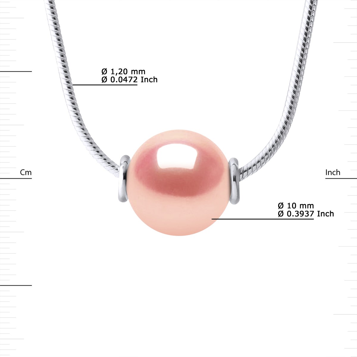 Collier Perle d'Eau Douce Ronde 10-11 mm Rose Maille Serpentine Argent 925
