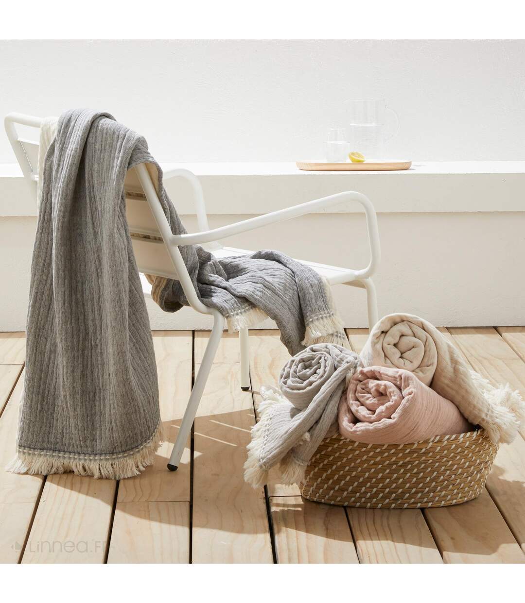 Plaid 130x170 cm VENCE gaze de coton rose thé