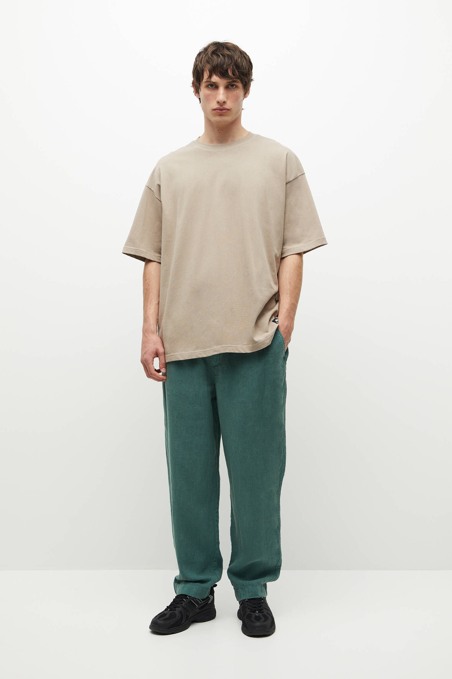 Calça jogger de linho com pernas largas - Verde