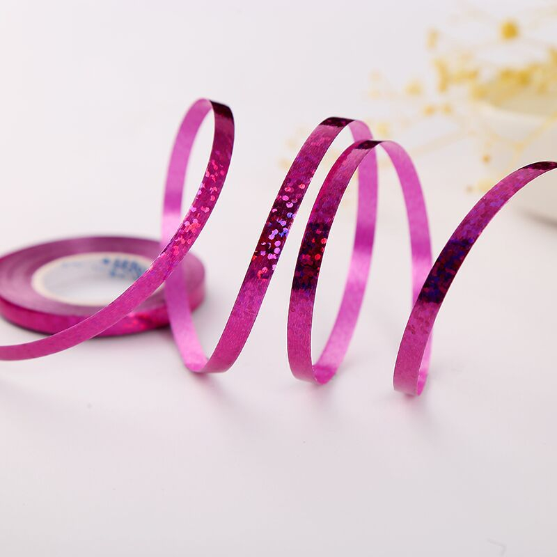 (8er Set) 5mmx10m Geschenkband Glanz Deko Polyband Hologramm - Blau / Rot / Gold / Silber / Roségold / Grün / Violett / Pink