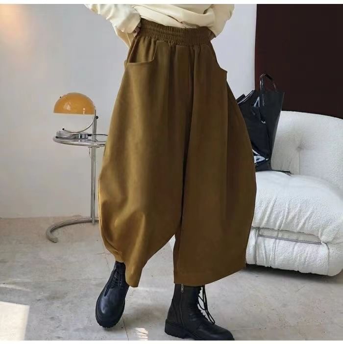 Frigga - Hoge taille effen asymmetrische cropped harembroek