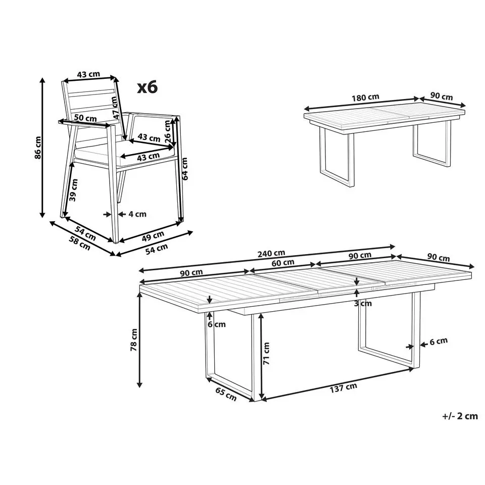 VALCANETTO/TAVIANO - Tuinset voor 6 - Grijs - Aluminium