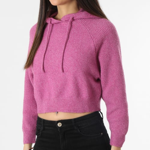 Pull Capuche Crop Femme Brilliant Rose