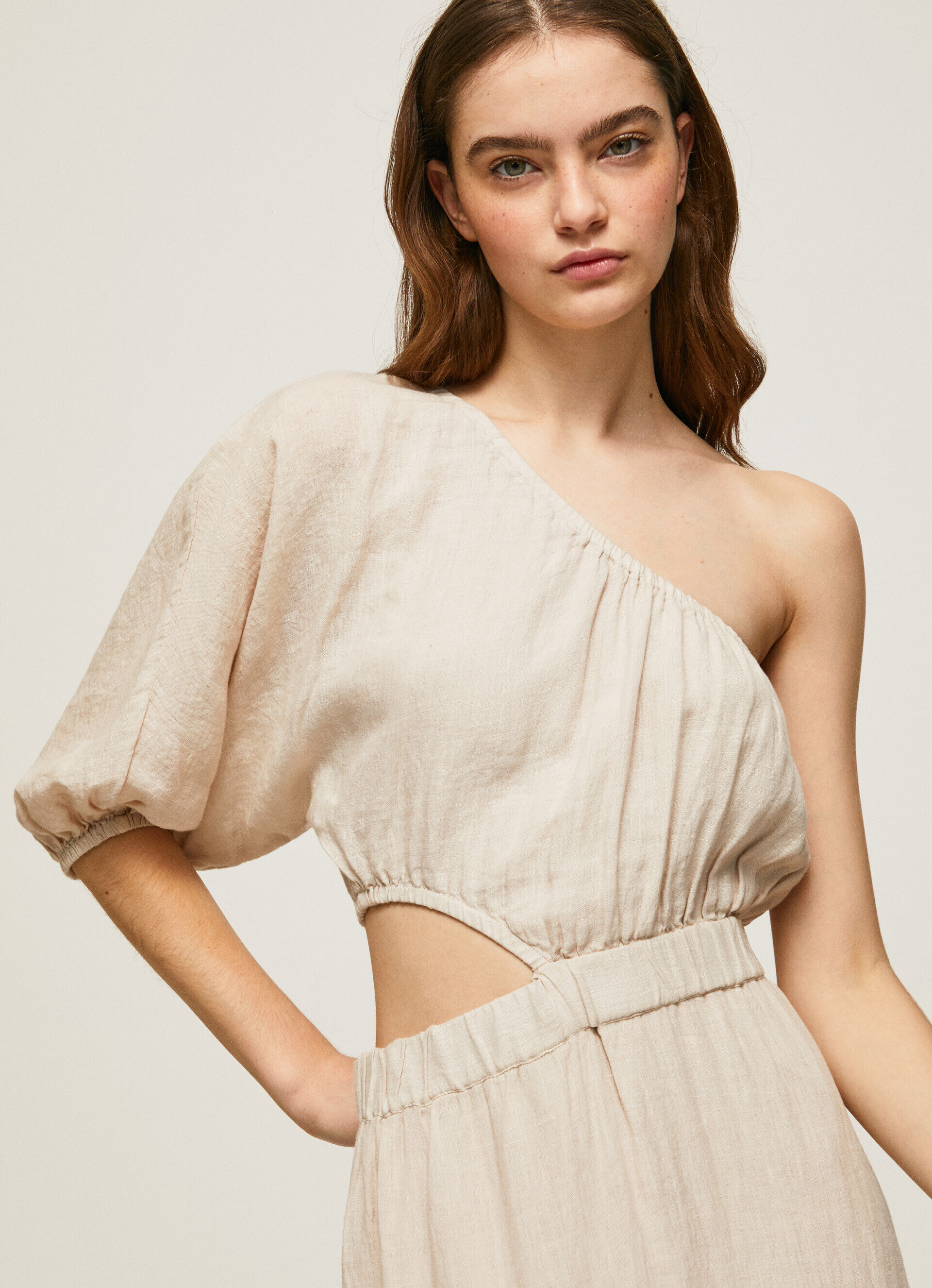 VESTIDO ASSIMÉTRICO DE LINHO PUA - bege pedra