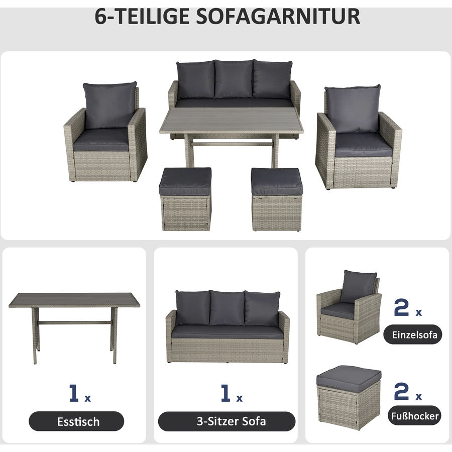 Outsunny Rattan Sitzgruppe 6 teilig grau