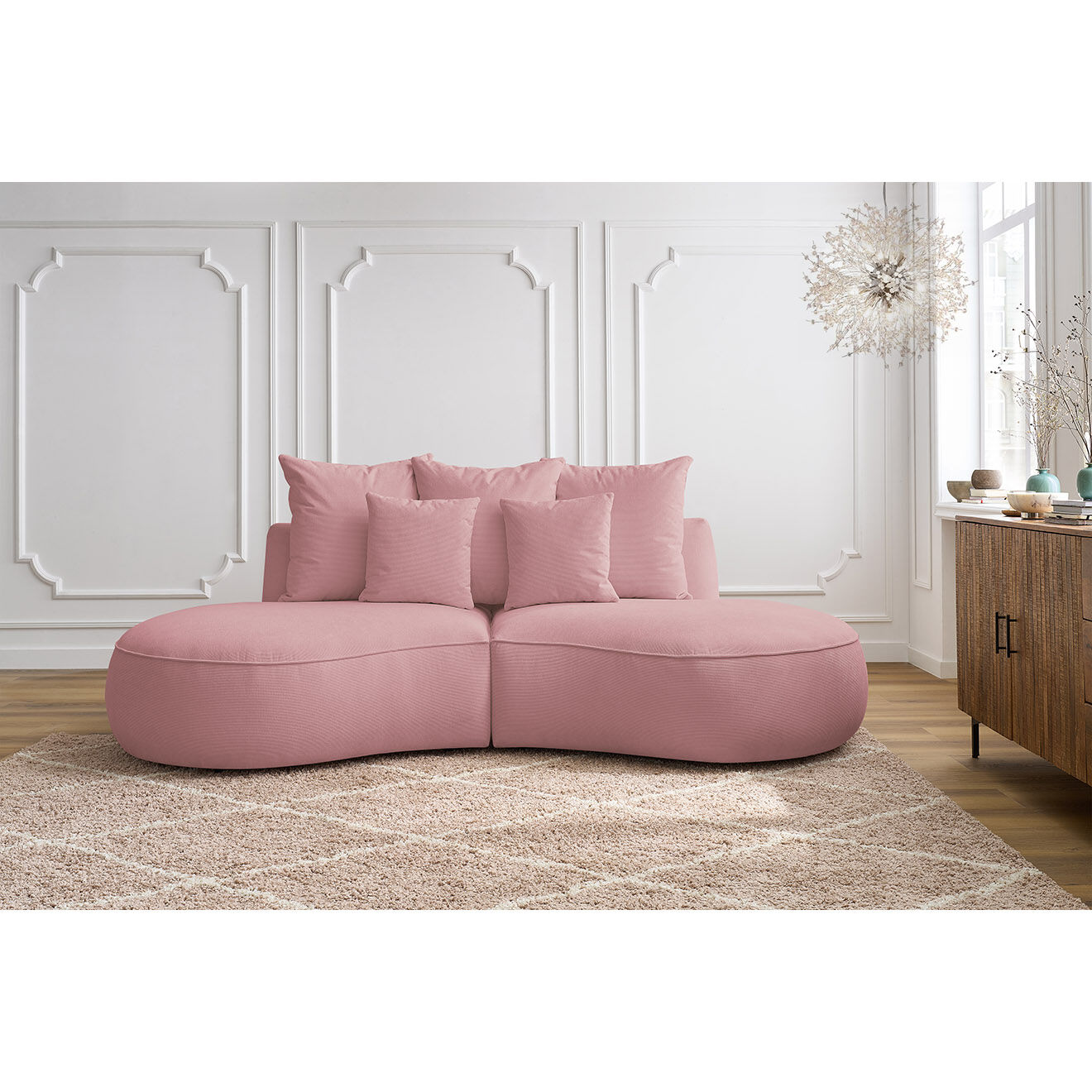 Bobochic Canapé droit fixe 3 places saint-germain tissu texturé rose - 260x145x92 cm