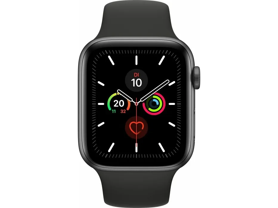 [OUTLET] - Apple Watch Series 5 (GPS) - 44 mm - rumgråt aluminium - smart ur med sportsbånd - fluoroelastomer - sort - båndstørrelse 140-210 mm - S/M/L - 32 GB - Wi-Fi, Bluetooth - 36.5 g