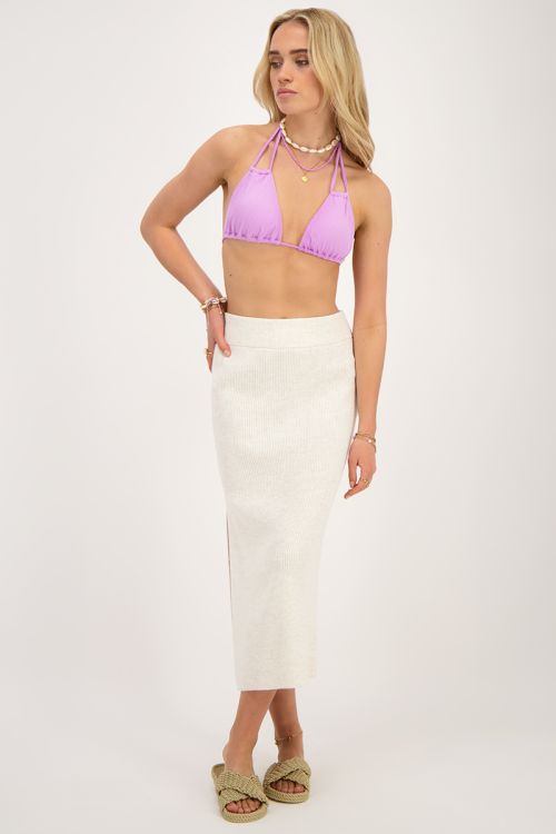Lila bikini top triangel met dubbele bandjes en rib