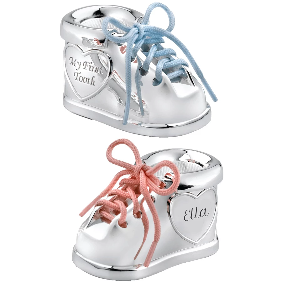 Schnullireich Taufgeschenk mit Namen Zahndose Babyschuh Silber Silber