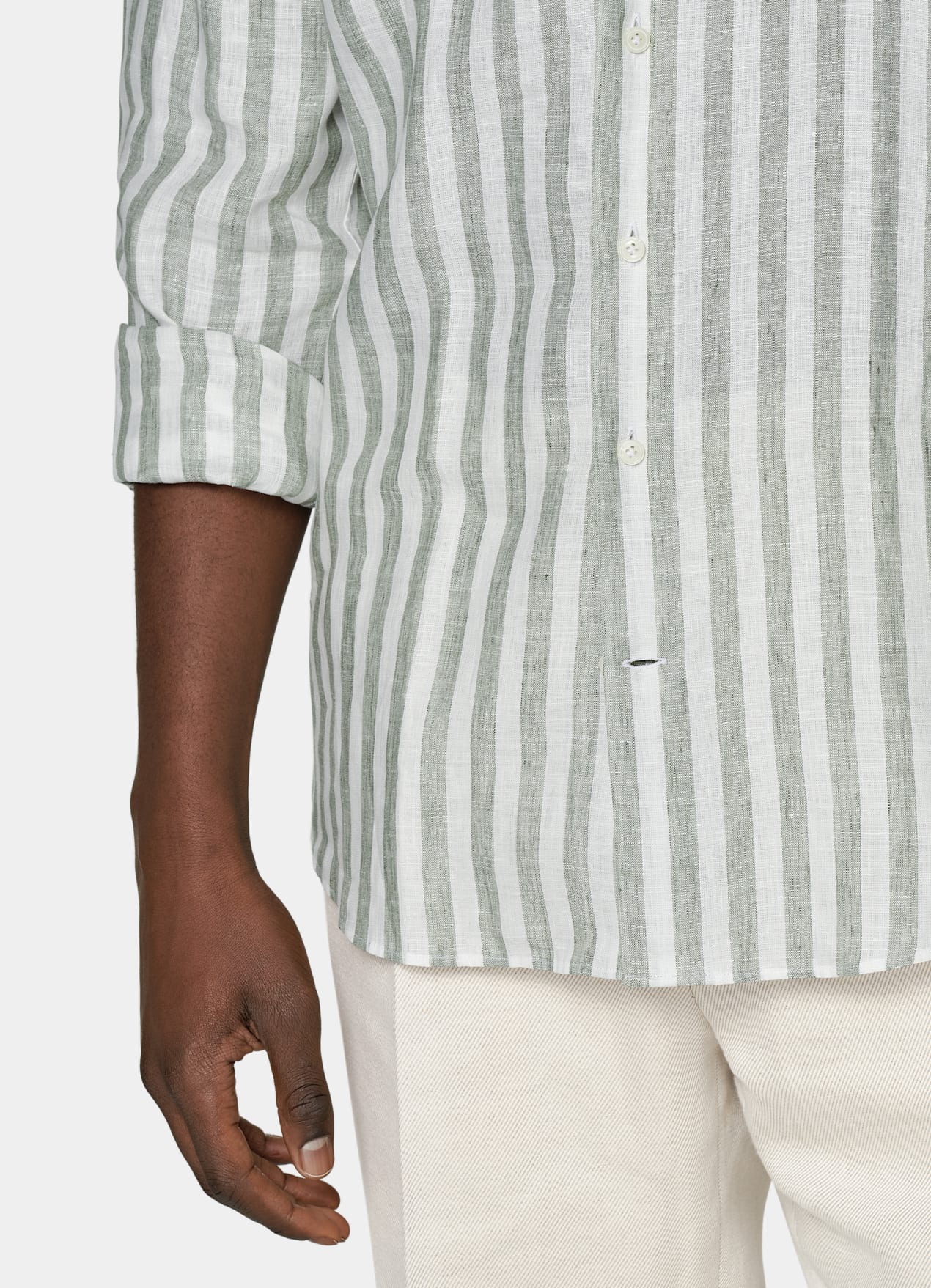 Chemise coupe ajustée vert clair à rayures