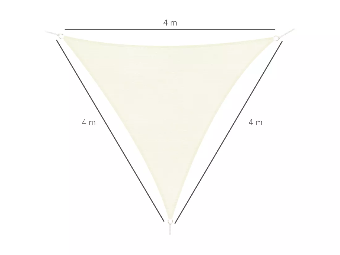 Voile d'ombrage triangulaire grande taille 4 x 4 x 4 m polyéthylène haute densité résistant aux UV crème