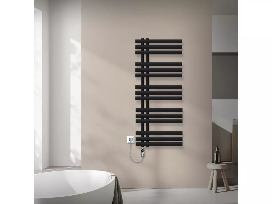 Radiateur de salle de bain acier noir mat 50x120cm avec élément chauffant 900W