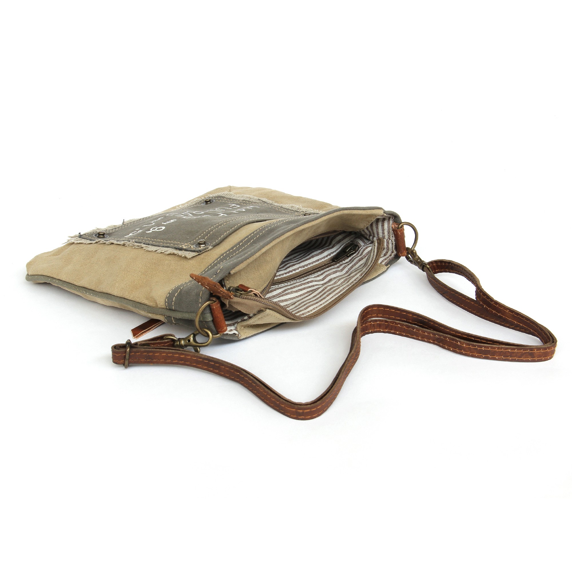 Umhängetasche 'Half and Full', beige, grau, B 23 cm, H 27 cm günstig bestellen