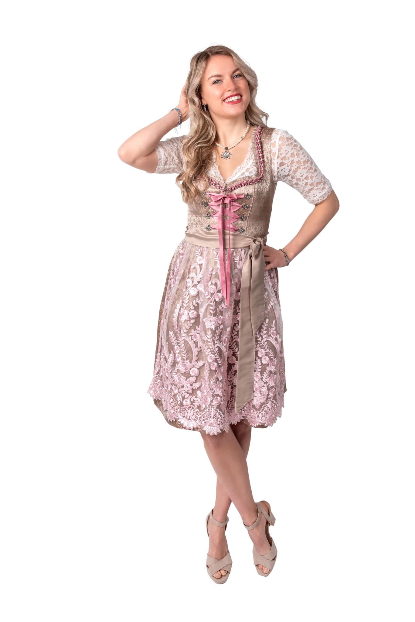 Goud Roze Dirndl Jurk Oktoberfest Dames 2 Delig