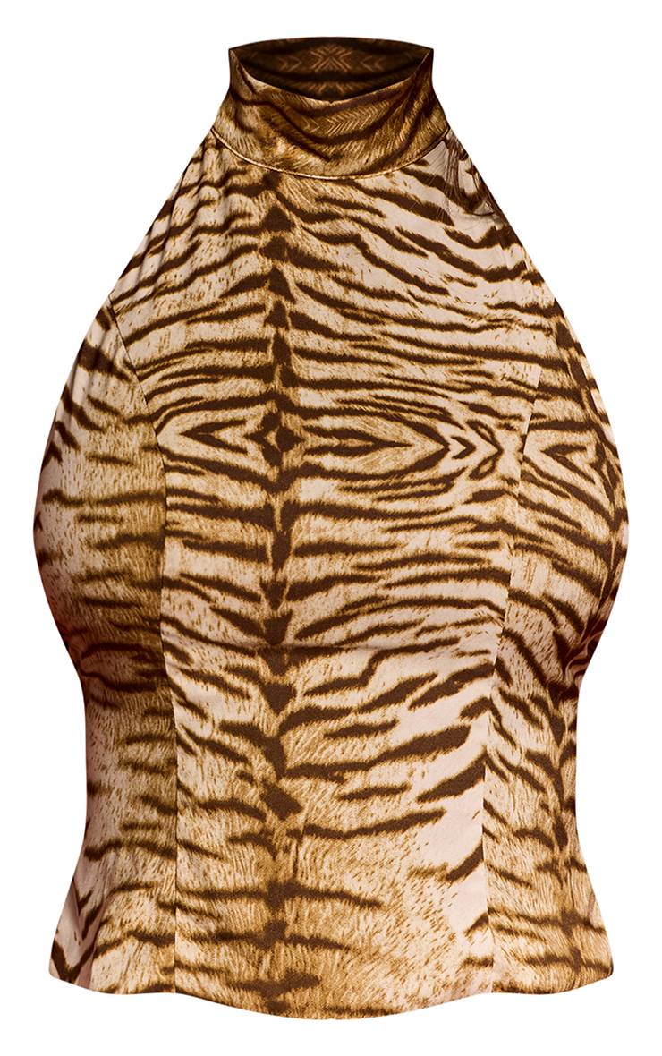 Multicolore Top Col Montant En Satin Imprimé Animal