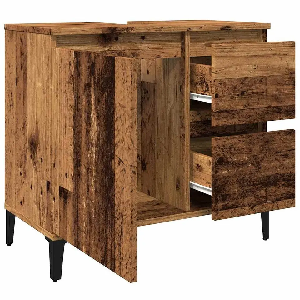 vidaXL - Wastafelonderkast - 1 deur 2 lades - Oud hout - Hout - 65x33x60 cm