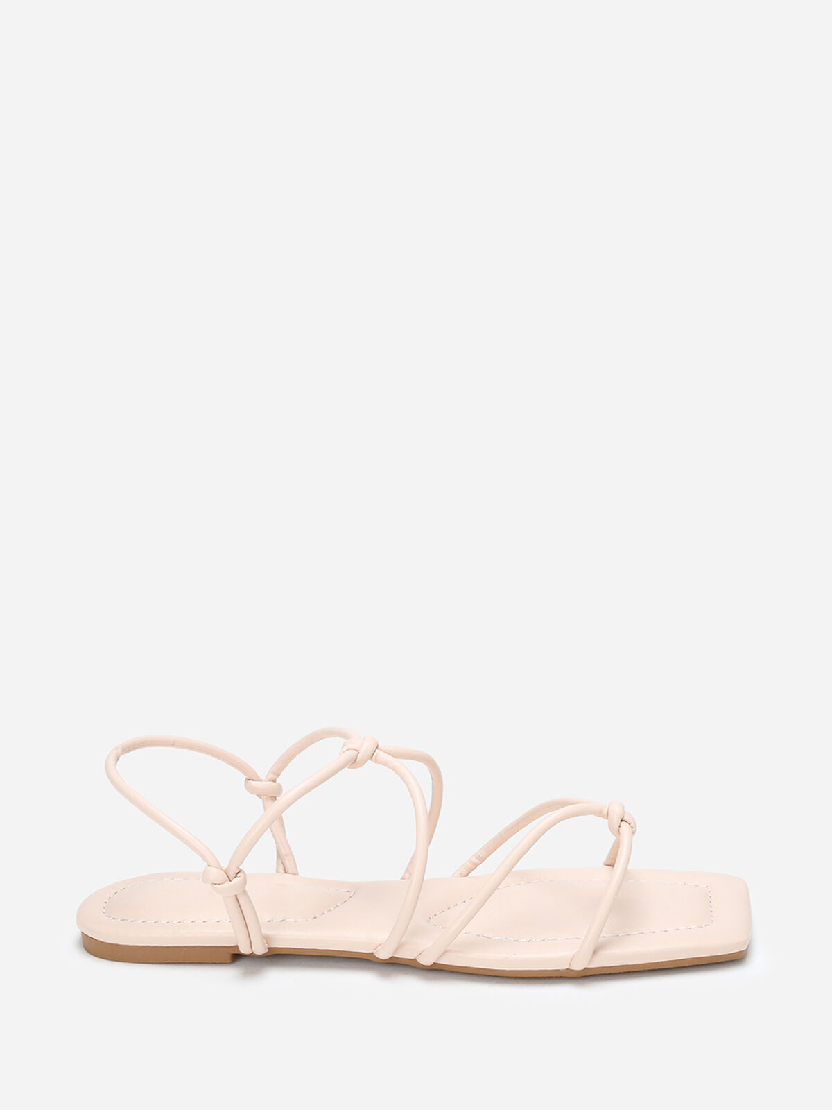 Sandales carrées à fines brides nouées- Beige