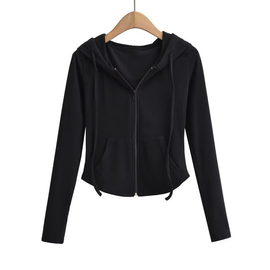 Tiny House - Effen cropped hoodie met rits